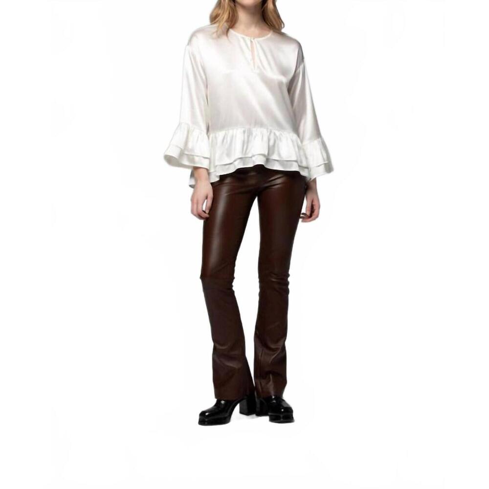 NEW MAX&MOI beyina lambskin leather flare pant in chocolate